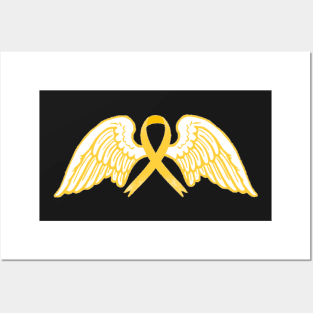 Yellow Awareness Ribbon with Angel Wings Posters and Art